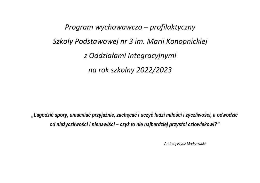 Nowy Program Wychowawczo Profilaktyczny Szkoły Program wychowawczo-profilaktyczny - BIP - SP3 Koło